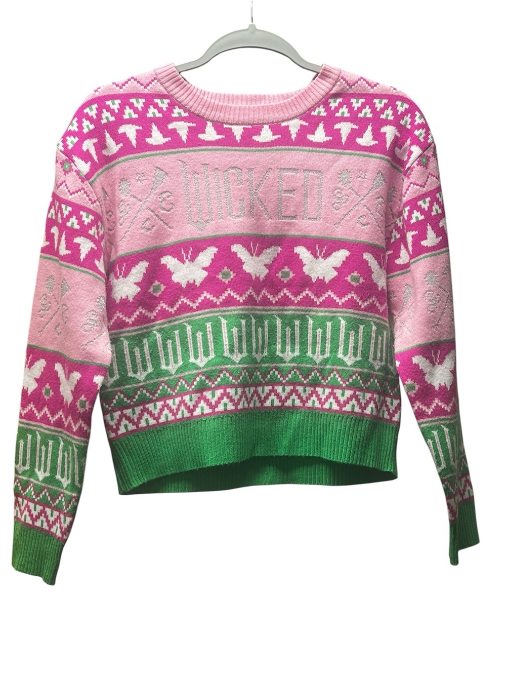 Wicked Girls XL 14/16 Ugly Christmas Sweater Pink Green Holiday Pullover
